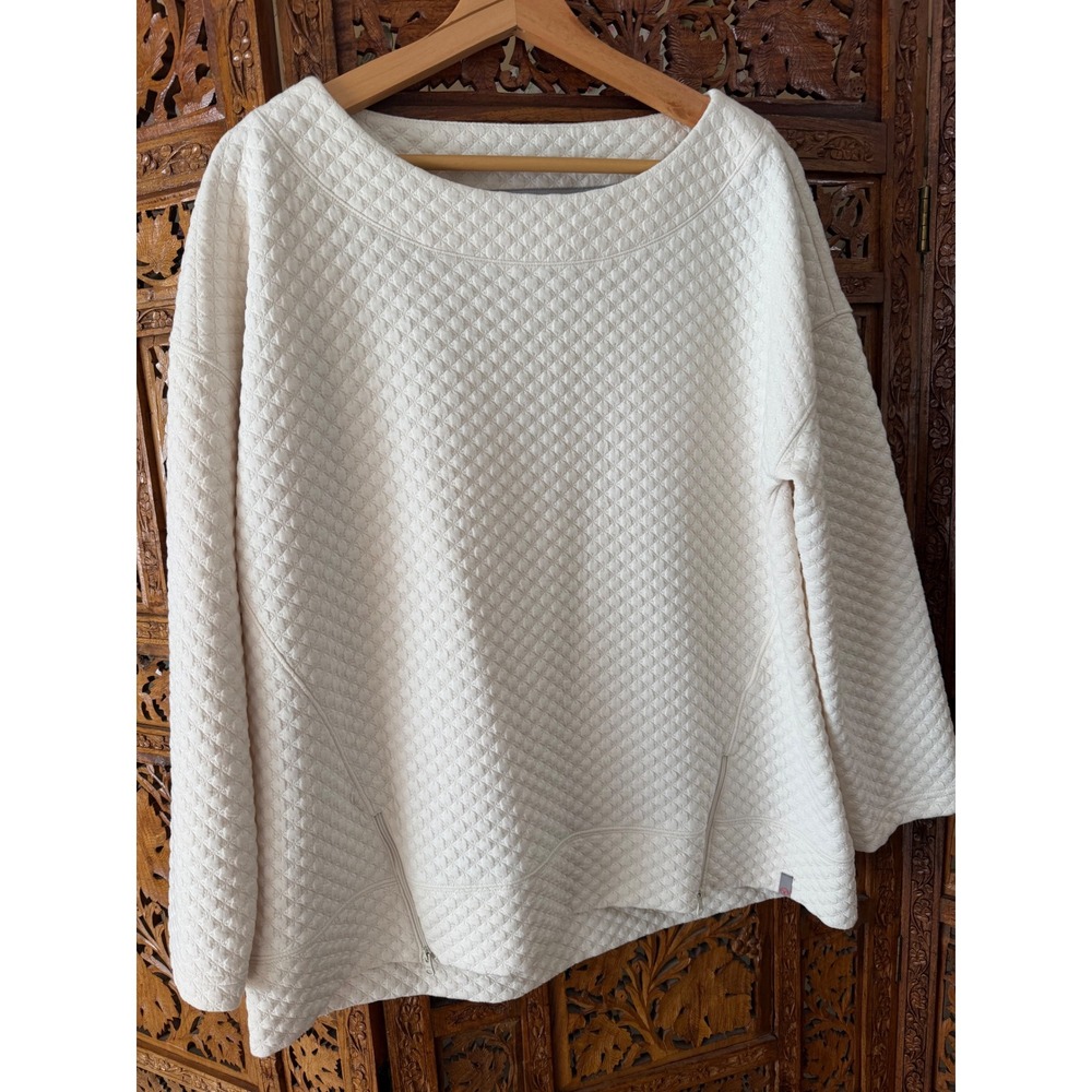 Talbots T by Talbots Ivory Quilted Side Zip Pullover Top XL Petite Cream XLp